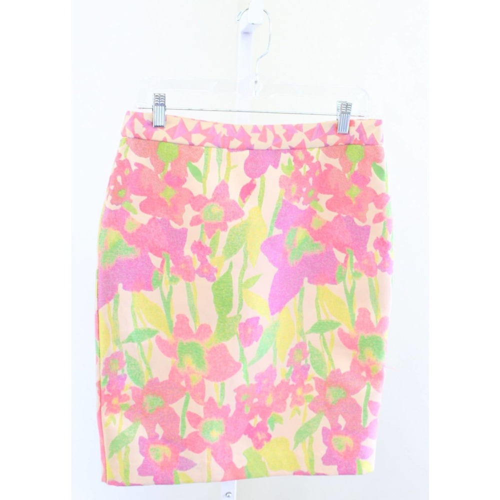 NWT Trina Turk Vibrant Colorful Floral Print Pencil Skirt Size 6 Pink Green